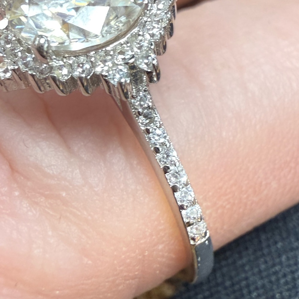 925 Silver 2ct Moissanite Halo Ring - Picture 3 of 8